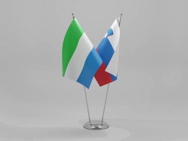 Slovenya - Sierra Leone İşbirliği Bayrakları, Beyaz Arkaplan - 3D Render