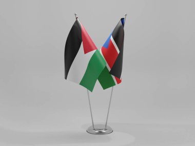 Güney Sudan - Ürdün İşbirliği Bayrakları, Beyaz Arkaplan - 3D Render