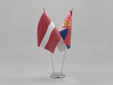 Sırbistan - Letonya İşbirliği Bayrakları, Beyaz Arkaplan - 3D Hazırlama