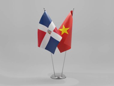 Vietnam - Dominik Cumhuriyeti İşbirliği Bayrakları, Beyaz Arkaplan - 3D Render