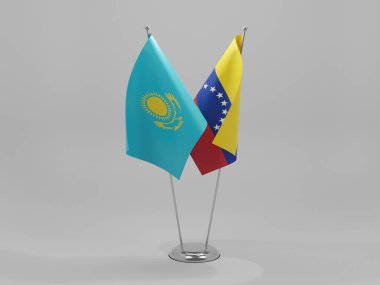 Venezuela - Kazakistan İşbirliği Bayrakları, Beyaz Arkaplan - 3D Render
