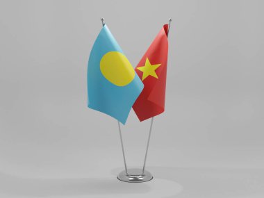 Vietnam - Palau İşbirliği Bayrakları, Beyaz Arkaplan - 3D Render