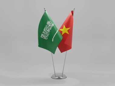 Vietnam - Suudi Arabistan İşbirliği Bayrakları, Beyaz Arkaplan - 3D Render