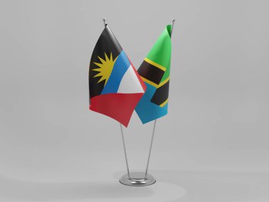 Tanzanya - Antigua ve Barbuda İşbirliği Bayrakları, Beyaz Arkaplan - 3D Render