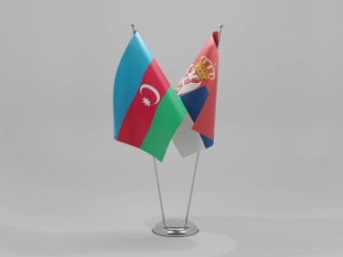 Sırbistan - Azerbaycan İşbirliği Bayrakları, Beyaz Arkaplan - 3D Hazırlama