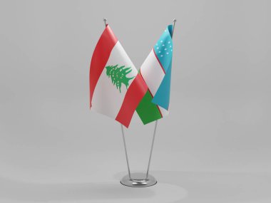 Özbekistan - Lübnan İşbirliği Bayrakları, Beyaz Arkaplan - 3D Render