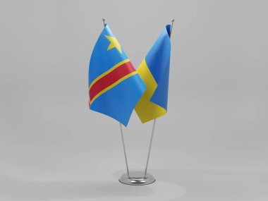 Ukrayna - Kongo Demokratik Cumhuriyeti İşbirliği Bayrakları, Beyaz Arkaplan - 3D Render