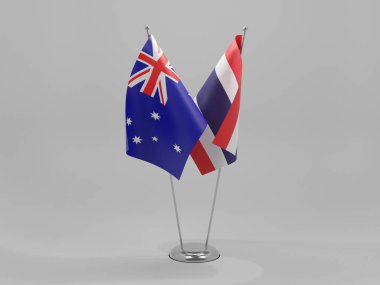 Tayland - Avustralya İşbirliği Bayrakları, Beyaz Arkaplan - 3D Render