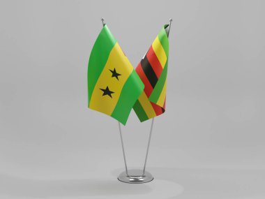 Zimbabwe - Sao Tome ve Principe İşbirliği Bayrakları, Beyaz Arkaplan - 3D Render