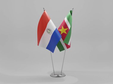 Surinam - Paraguay İşbirliği Bayrakları, Beyaz Arkaplan - 3D Render