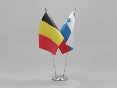 Slovenya - Belçika İşbirliği Bayrakları, Beyaz Arkaplan - 3D Render