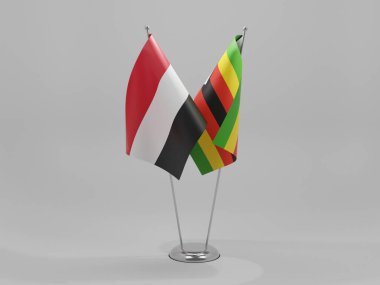 Zimbabwe - Yemen İşbirliği Bayrakları, Beyaz Arkaplan - 3D Render
