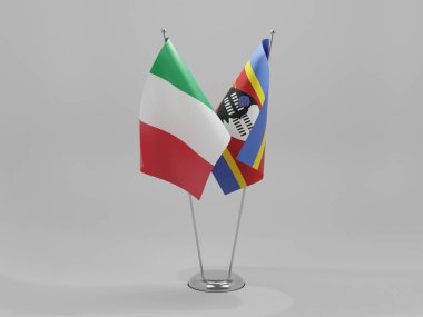 Svaziland - İtalya İşbirliği Bayrakları, Beyaz Arkaplan - 3D Render