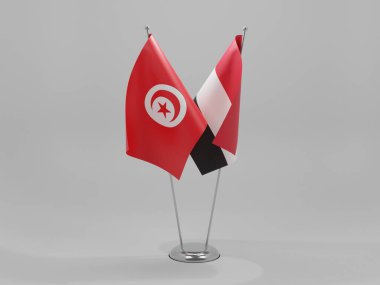 Yemen - Tunus İşbirliği Bayrakları, Beyaz Arkaplan - 3D Render