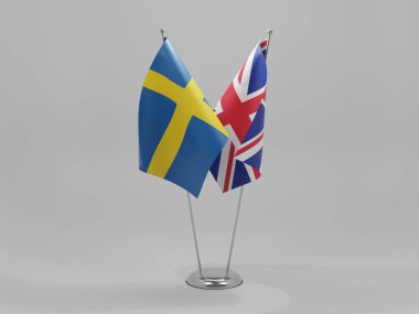 Birleşik Krallık - İsveç İşbirliği Bayrakları, Beyaz Arkaplan - 3D Render
