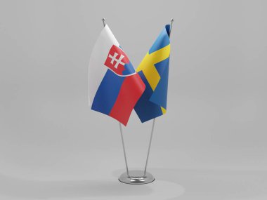 İsveç - Slovakya İşbirliği Bayrakları, Beyaz Arkaplan - 3D Render