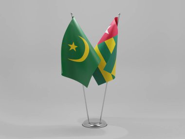 Togo - Moritanya İşbirliği Bayrakları, Beyaz Arkaplan - 3D Render