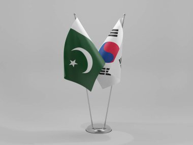 Güney Kore - Pakistan İşbirliği Bayrakları, Beyaz Arkaplan - 3D Yapılandırma