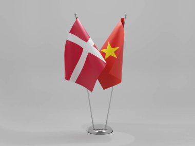 Vietnam - Danimarka İşbirliği Bayrakları, Beyaz Arkaplan - 3D Yapılandırma