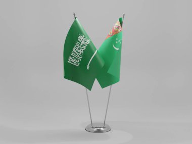 Türkmenistan - Suudi Arabistan İşbirliği Bayrakları, Beyaz Arkaplan - 3D Render