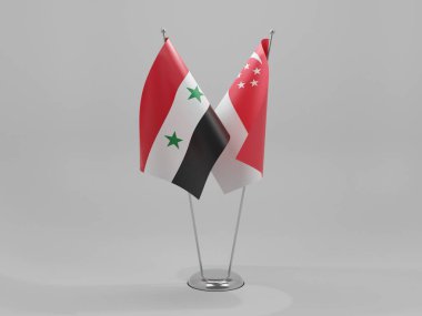 Singapur - Suriye İşbirliği Bayrakları, Beyaz Arkaplan - 3D Render