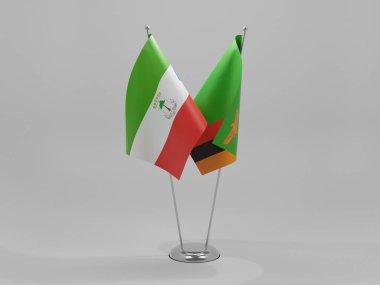 Zambiya - Ekvator Ginesi İşbirliği Bayrakları, Beyaz Arkaplan - 3D Render