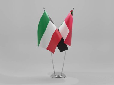 Sudan - Kuveyt İşbirliği Bayrakları, Beyaz Arkaplan - 3D Render