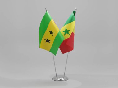 Senegal - Sao Tome ve Principe İşbirliği Bayrakları, Beyaz Arkaplan - 3D Render