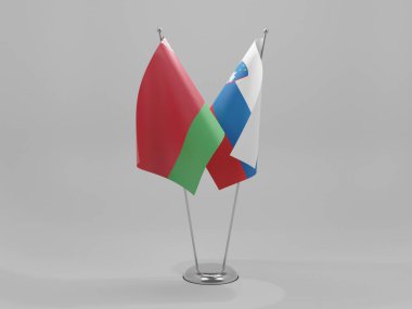 Slovenya - Belarus İşbirliği Bayrakları, Beyaz Arkaplan - 3D Render