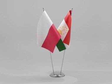 Tacikistan - Polonya İşbirliği Bayrakları, Beyaz Arkaplan - 3D Render