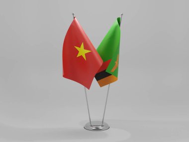 Zambiya - Vietnam İşbirliği Bayrakları, Beyaz Arkaplan - 3D Yapılandırma