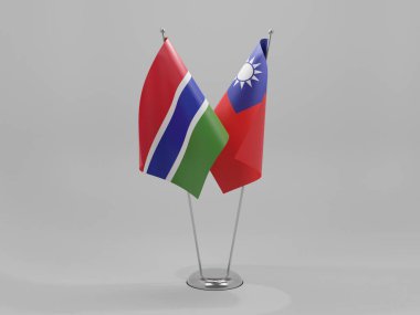 Tayvan - Gambiya İşbirliği Bayrakları, Beyaz Arkaplan - 3D Render