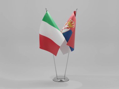 Sırbistan - İtalya İşbirliği Bayrakları, Beyaz Arkaplan - 3D Hazırlama