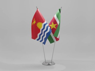 Surinam - Kiribati İşbirliği Bayrakları, Beyaz Arkaplan - 3D Render