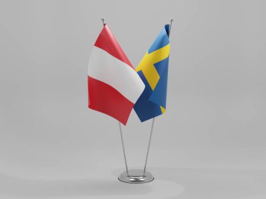 İsveç - Peru İşbirliği Bayrakları, Beyaz Arkaplan - 3D Yapılandırma