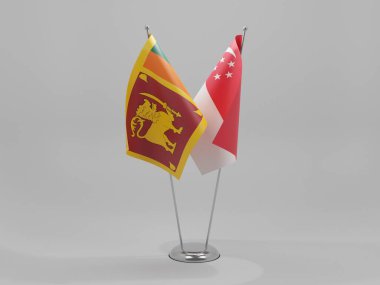 Singapur - Sri Lanka İşbirliği Bayrakları, Beyaz Arkaplan - 3D Render