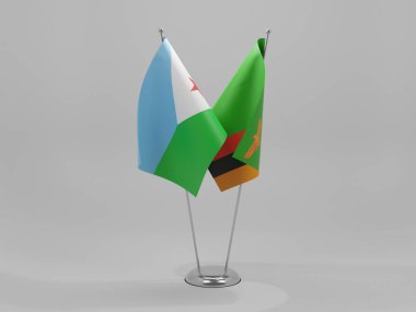 Zambiya - Cibuti İşbirliği Bayrakları, Beyaz Arkaplan - 3B Yapılandırma