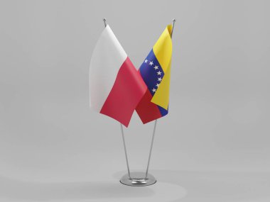 Venezuela - Polonya İşbirliği Bayrakları, Beyaz Arkaplan - 3D Render
