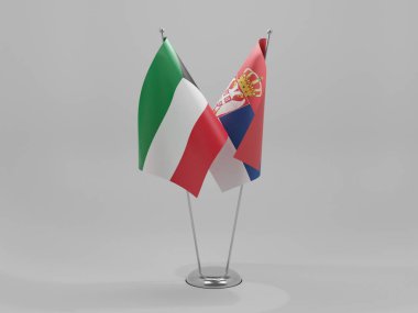 Sırbistan - Kuveyt İşbirliği Bayrakları, Beyaz Arkaplan - 3D Hazırlama