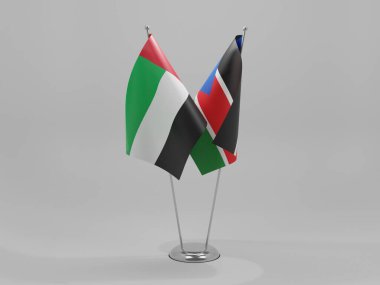 Güney Sudan - Birleşik Arap Emirlikleri İşbirliği Bayrakları, Beyaz Arkaplan - 3D Render