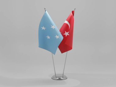 Türkiye - Mikronezya İşbirliği Bayrakları, Beyaz Arkaplan - 3D Render
