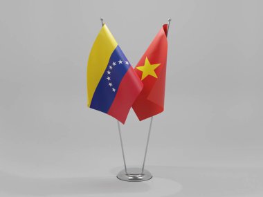 Vietnam - Venezuela İşbirliği Bayrakları, Beyaz Arkaplan - 3D Render