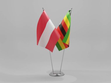 Zimbabwe - Avusturya İşbirliği Bayrakları, Beyaz Arkaplan - 3D Render