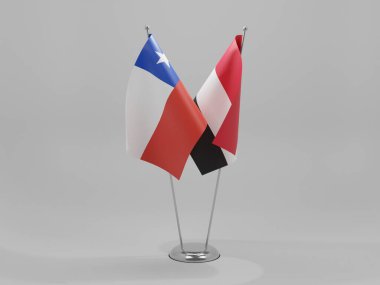 Yemen - Şili İşbirliği Bayrakları, Beyaz Arkaplan - 3D Render