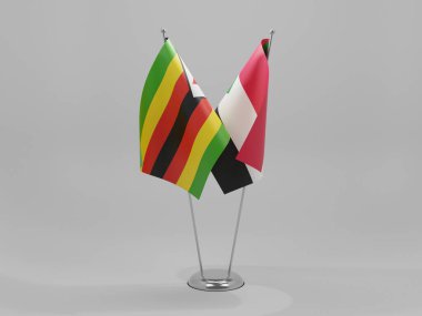Sudan - Zimbabve İşbirliği Bayrakları, Beyaz Arkaplan - 3D Render