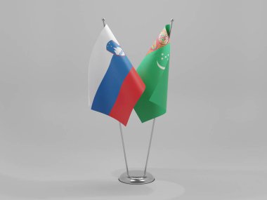 Türkmenistan - Slovenya İşbirliği Bayrakları, Beyaz Arkaplan - 3D Render