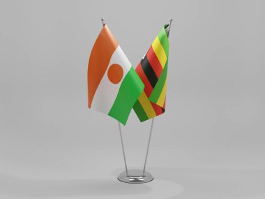 Zimbabwe - Nijer İşbirliği Bayrakları, Beyaz Arkaplan - 3D Render