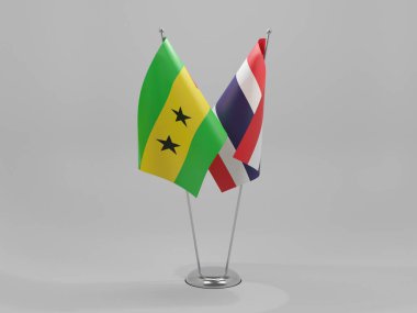Tayland - Sao Tome ve Principe İşbirliği Bayrakları, Beyaz Arkaplan - 3D Render