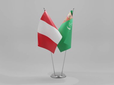 Türkmenistan - Peru İşbirliği Bayrakları, Beyaz Arkaplan - 3D Render