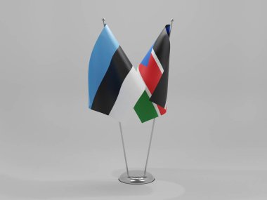 Güney Sudan - Estonya İşbirliği Bayrakları, Beyaz Arkaplan - 3D Render